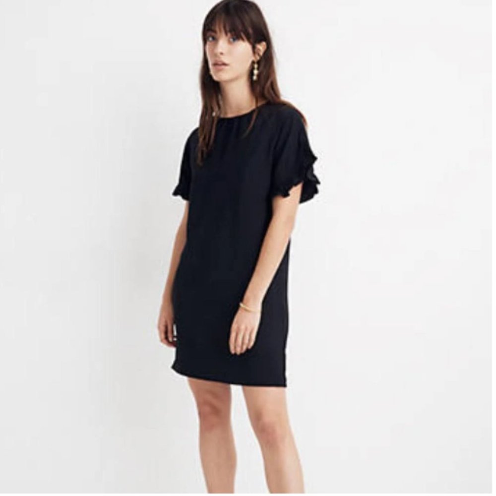 NWT Madewell black XL memento ruffle-sleeve dress